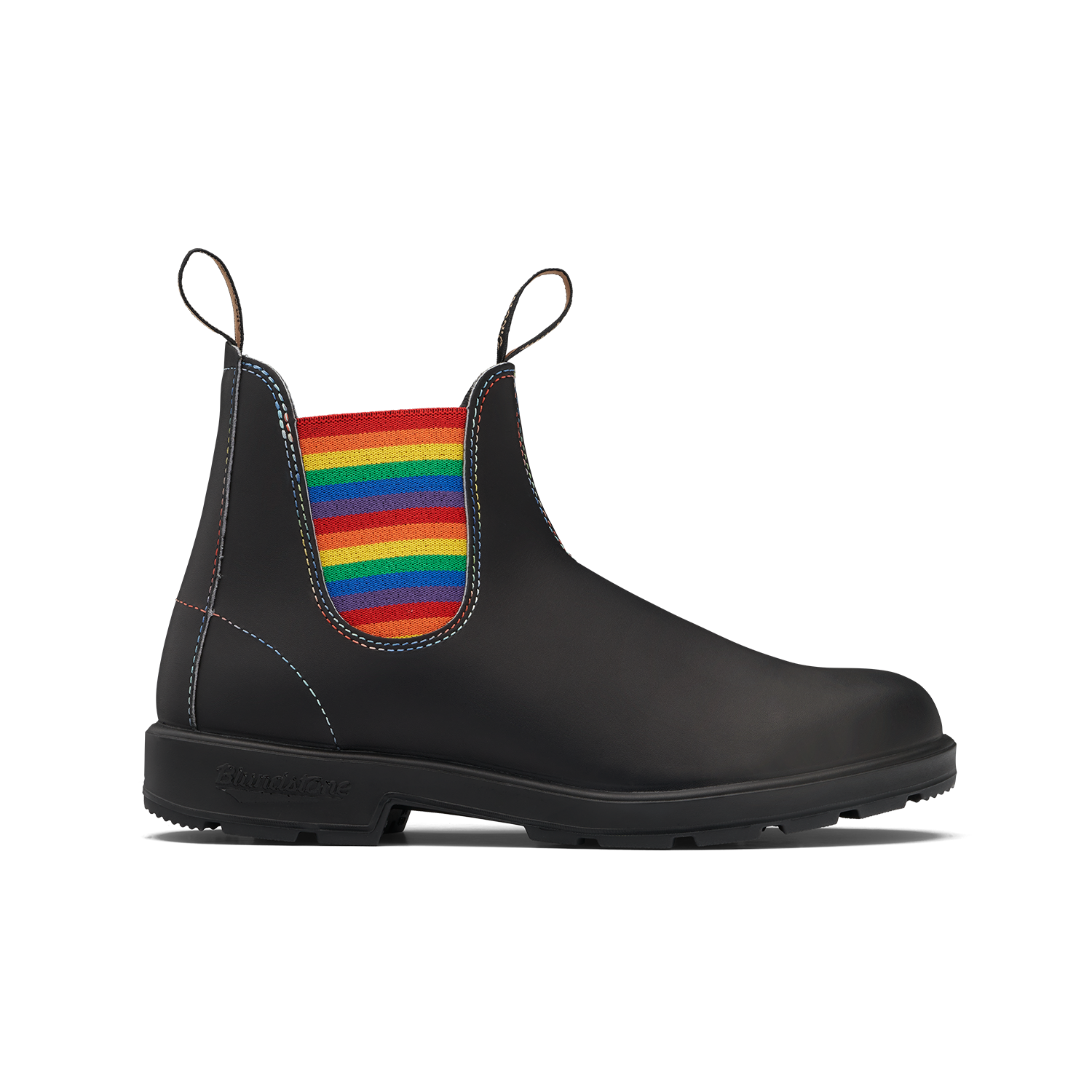 Blundstone 2105 Originales Noir avec élastique arc-en-ciel et piqûres contrastantes