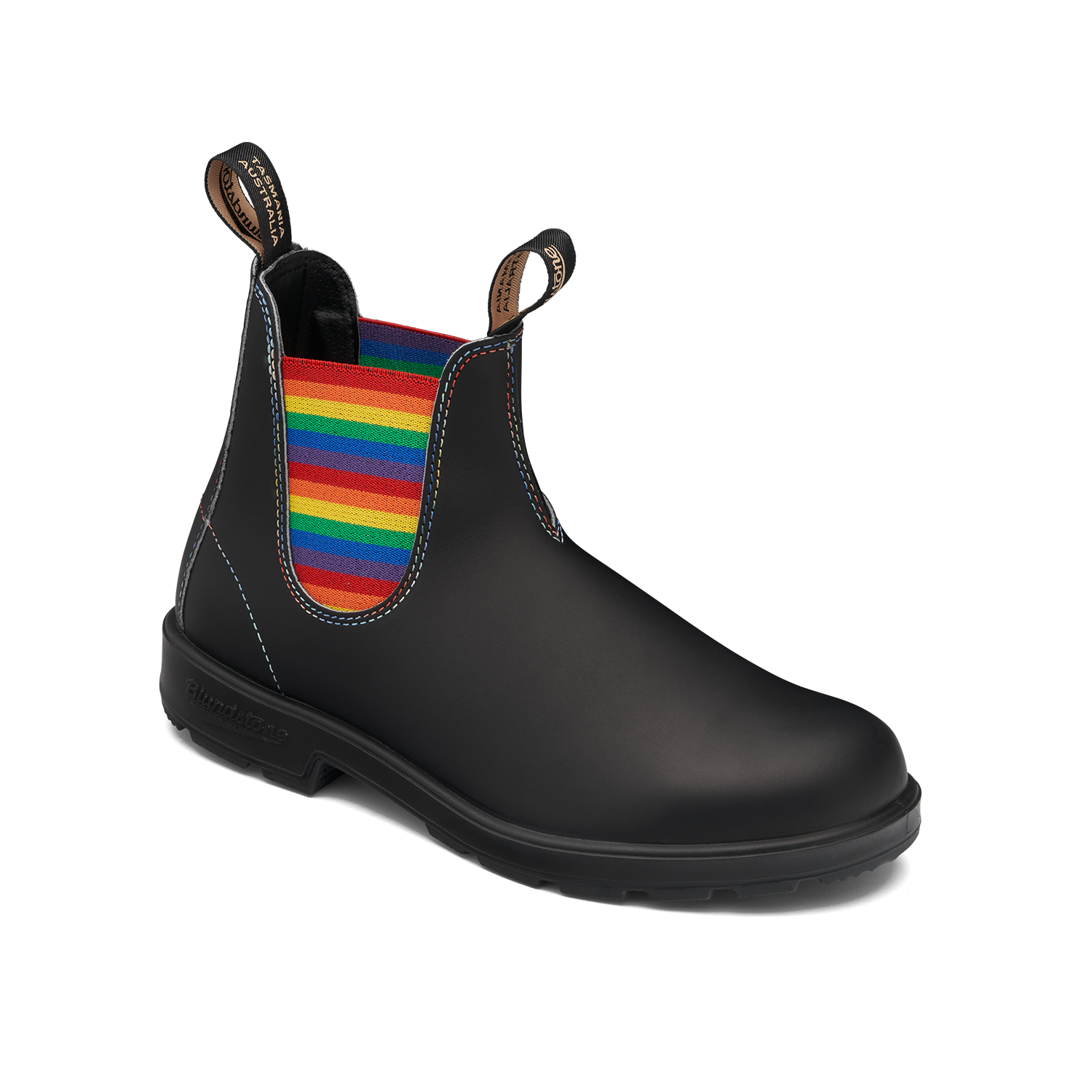 Blundstone 2105 Originales Noir avec élastique arc-en-ciel et piqûres contrastantes
