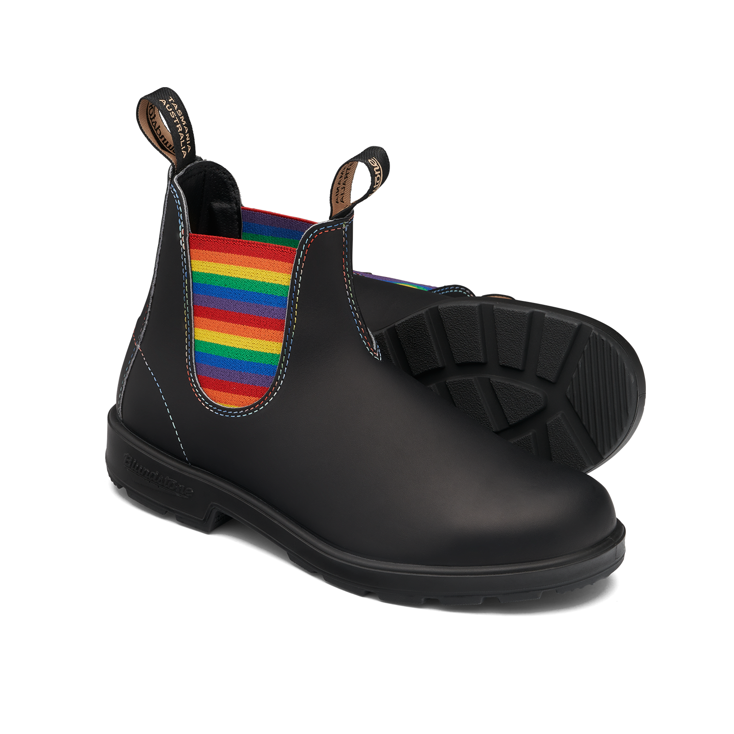 Blundstone 2105 Originales Noir avec élastique arc-en-ciel et piqûres contrastantes