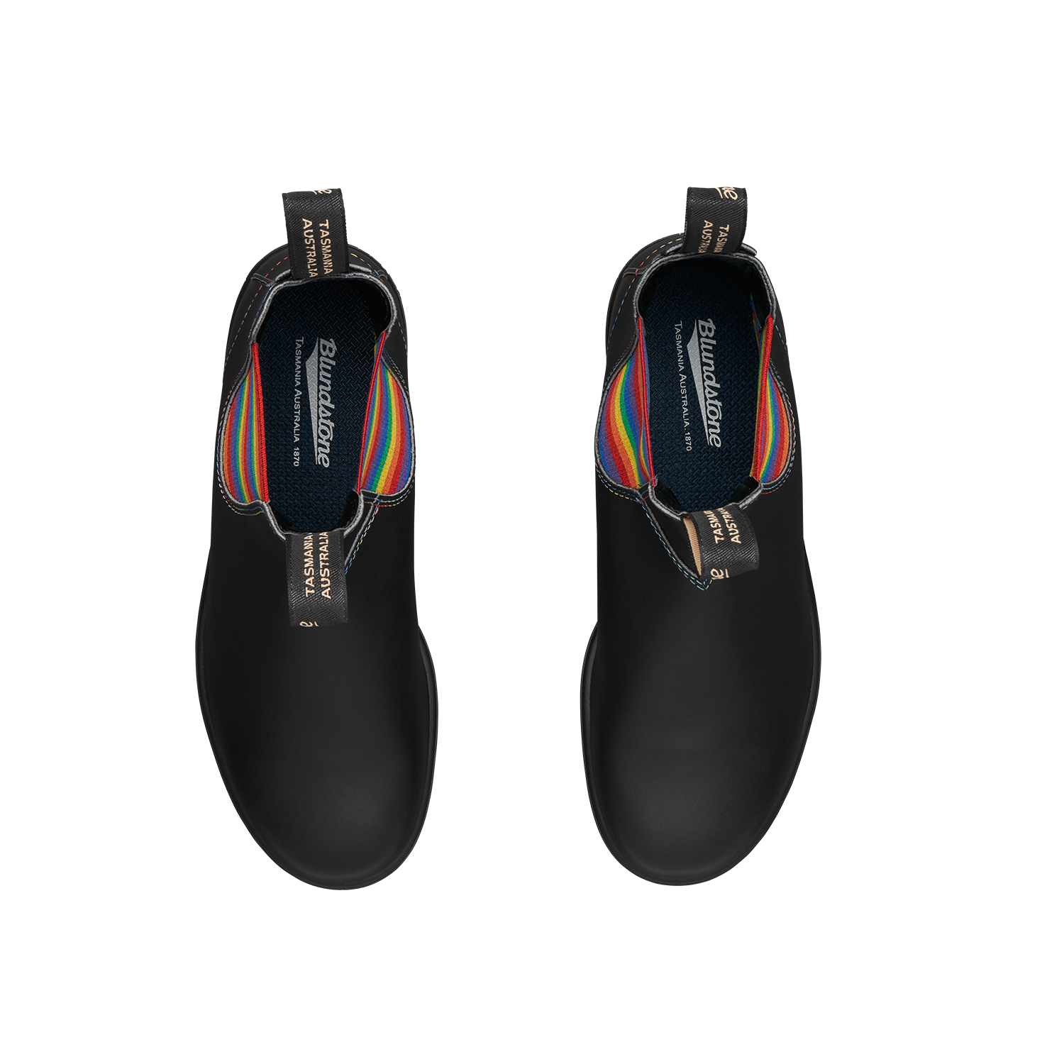 Blundstone 2105 Originales Noir avec élastique arc-en-ciel et piqûres contrastantes