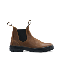 Brown leather Chelsea Blundstone x Filson boot on a white background