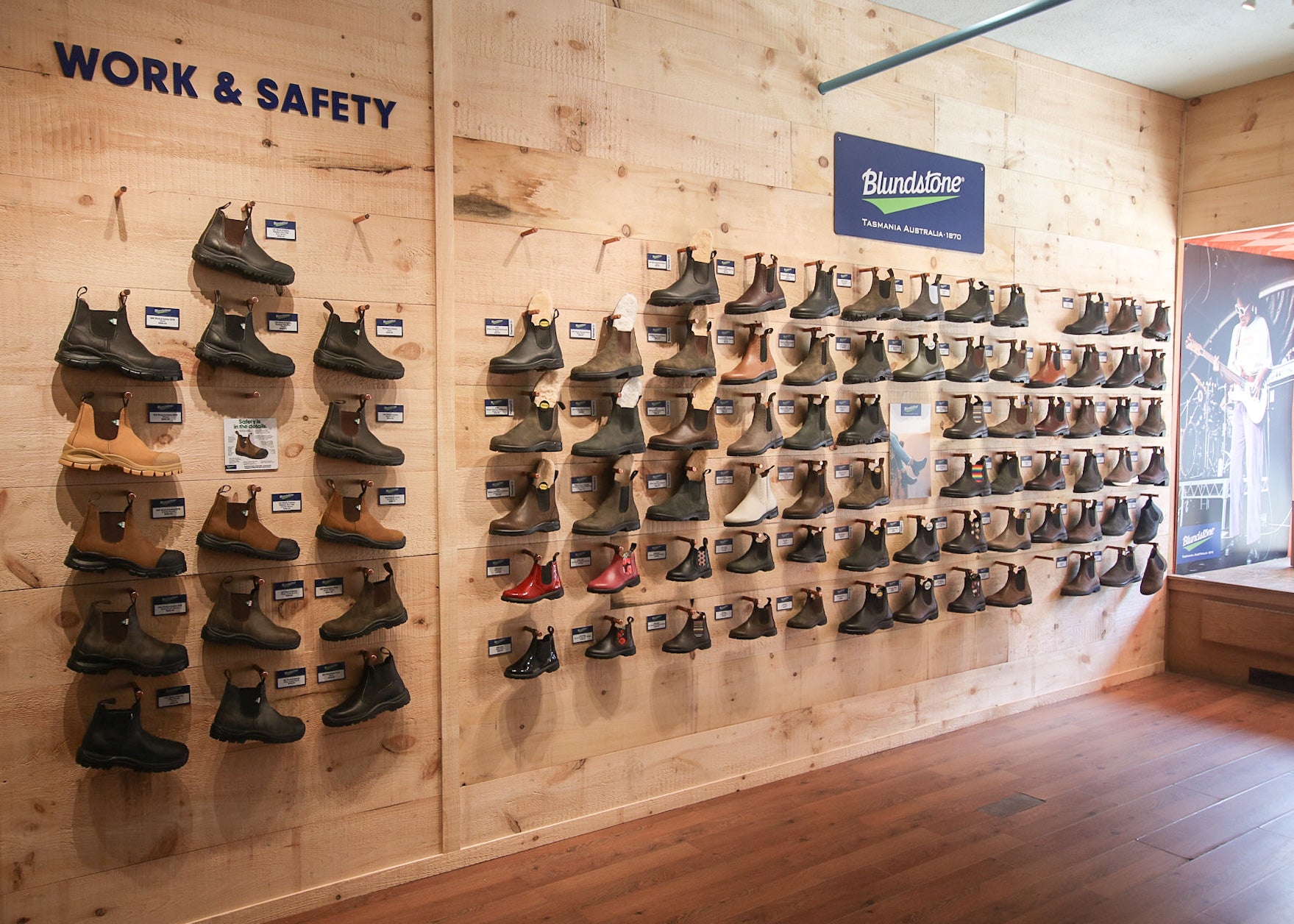 Inside Australian Boot Company store, view of blundstone boot wall