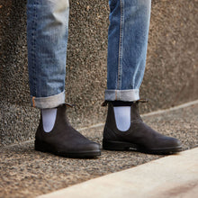 Blundstone 2209 Original Steel Grey Waxy Suede with Pale Denim Elastic standing wearing boots