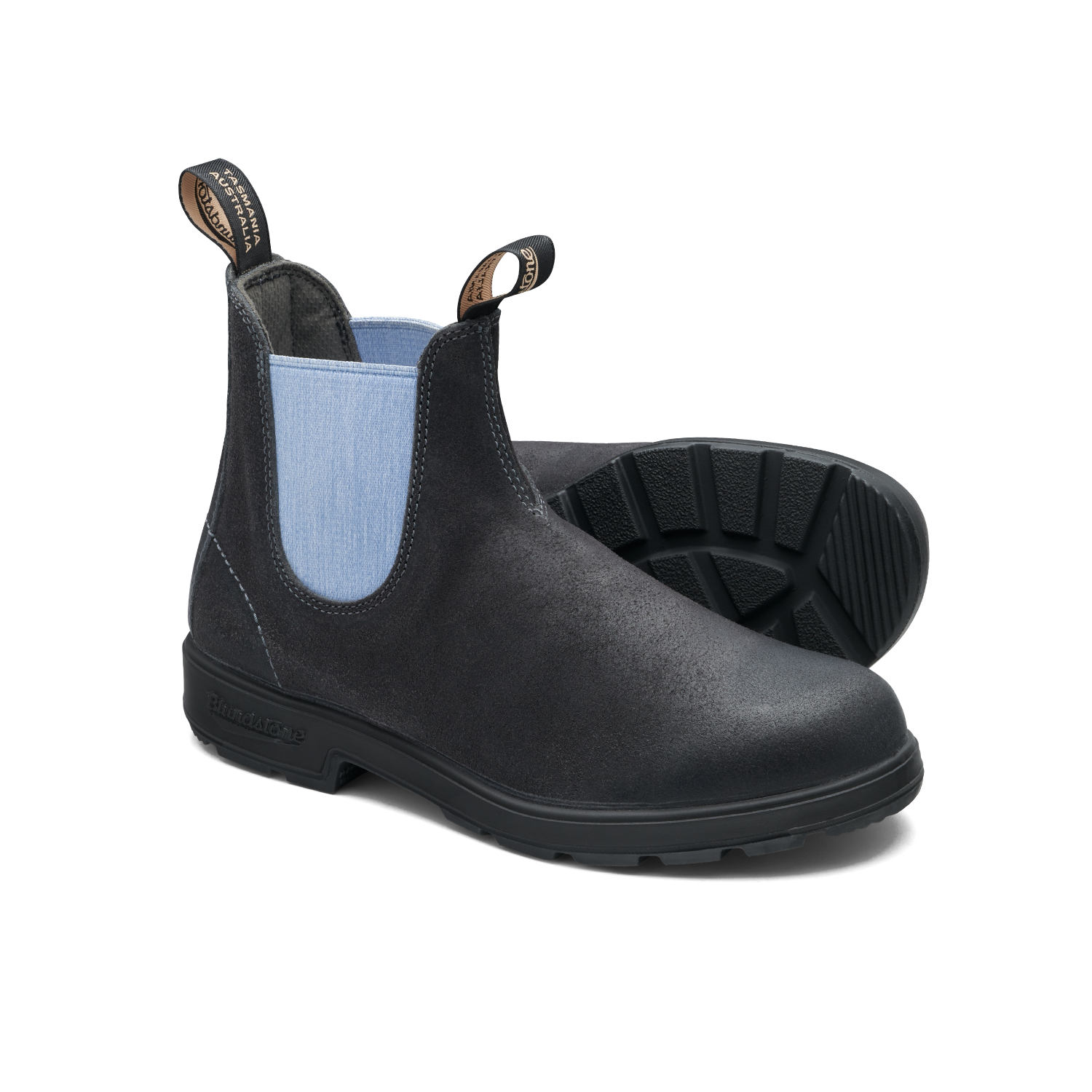 Blundstone 2209 Original Steel Grey Waxy Suede with Pale Denim Elastic pair