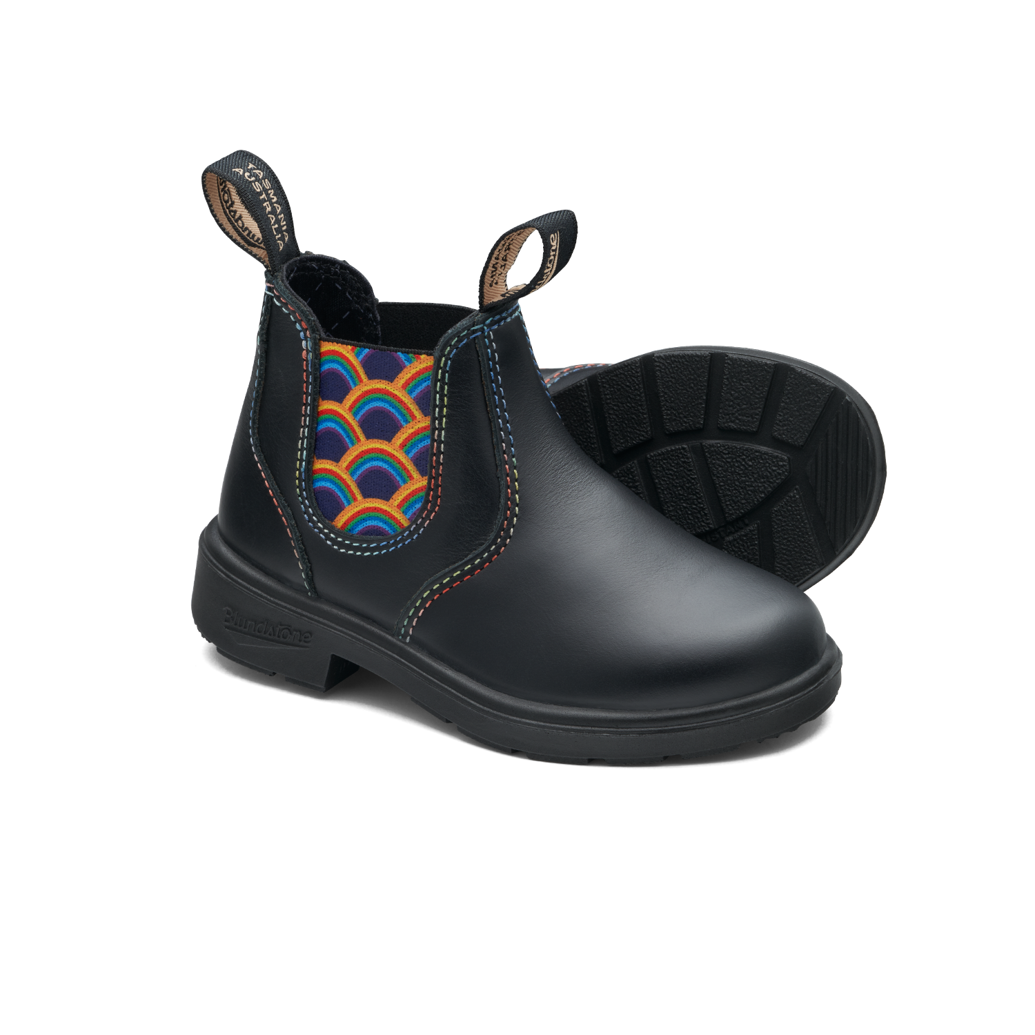 Blundstone 2254 Kids Black with Rainbow Elastic and Contrast Stitching