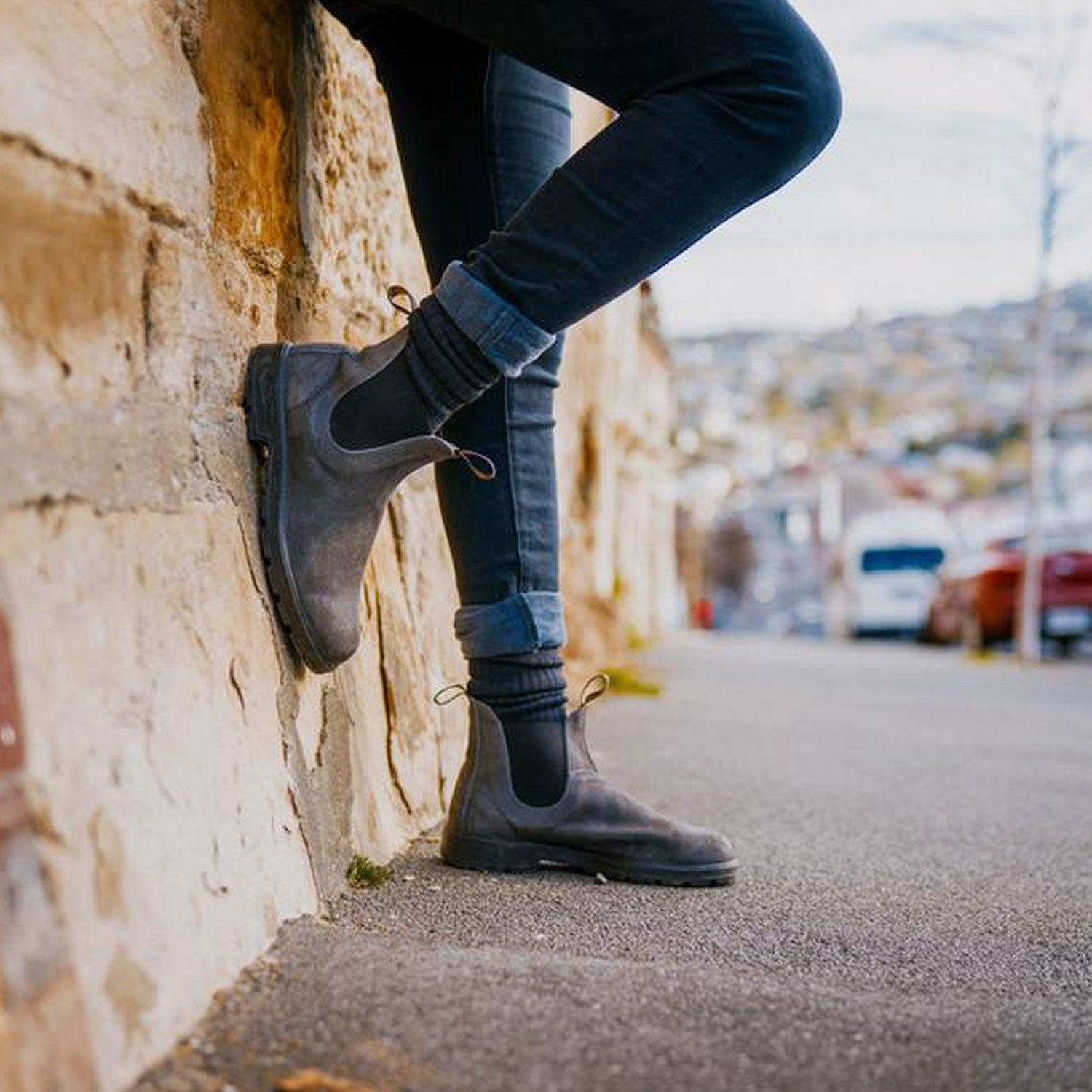 Wool socks shop with boots