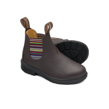 Blundstone Kids 1413 Chelsea Boots | Brown With Striped Elastic | Size 9 AUS/10 US Kids | No-Lace Leather Boots