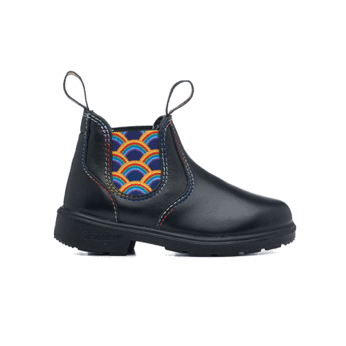 Blundstone 2254 Kids Black with Rainbow Elastic and Contrast Stitching spin