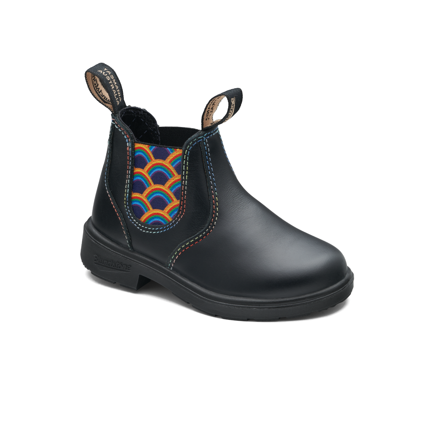 Blundstone 2254 Kids Black with Rainbow Elastic and Contrast Stitching