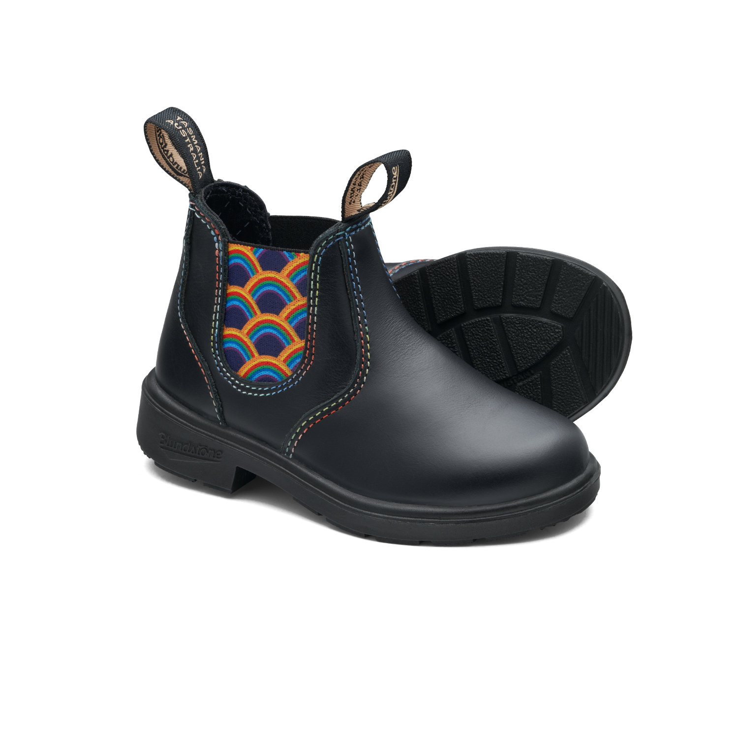 Blundstone 2254 Kids Black with Rainbow Elastic and Contrast Stitching pairs